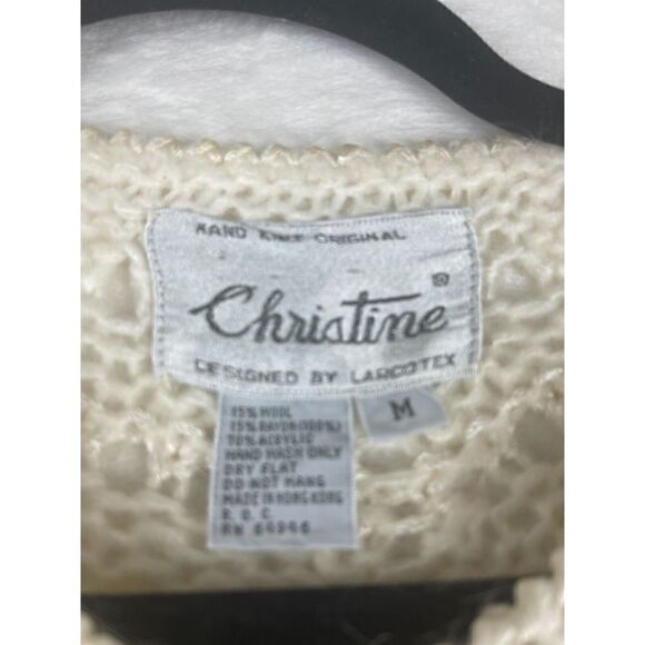Christine Cardigan Sweater Women's Size M Ivory Acrylic Hand-Knit Long Sleeves - Picture 4 of 11